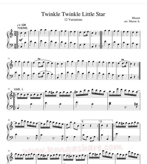 Twinkle Twinkle Little Star Sheet Music 12 Variations