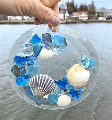 6 Beach Glass Sun Catcher Beach Glass Suncatcher Etsy Coastal Ornament Sea Glass Crafts