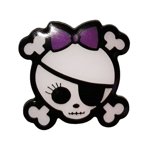 P191 Pin Girly Pirate Skull And Bones With Purple Bow Pins Roxie