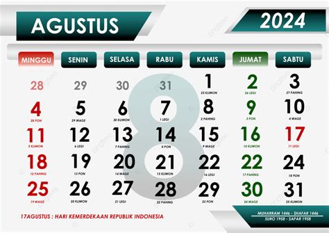 Kalender Agustus 2024 Bersamaan Dengan Tanggal Merah Hari Raya Jawa Dan