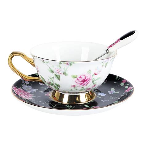 Buy Fanquare Gold Trim Fine China Tea Cup And Saucer Set With Spoon