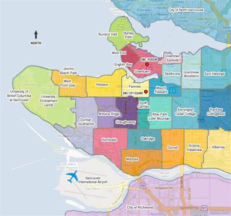 Vancouver Neighborhoods And Districts Map Maps Vancouver