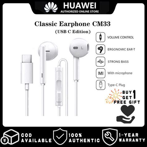 Huawei Earphone Cm33 Orihinal Usb C Edition Hi Res Audio Classic In Ear Earphones Unk Type C