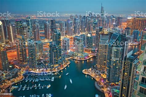 Aerial View Of Dubai Marina At Dusk Stock Photo Download Image Now