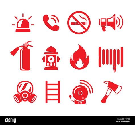 Set Of Fire Safety Vector Icons Fire Emergency Icons Isolated On White