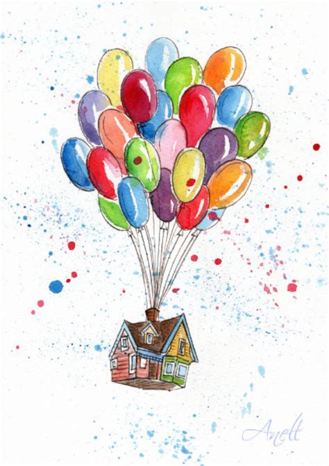 Watercolor Print Watercolor Painting Up Balloons House Etsy