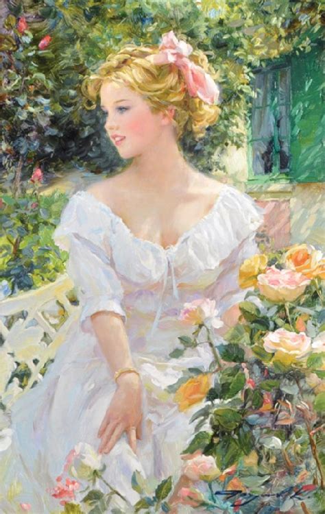 Konstantin Razumov The Aroma Of Roses A Babe Lady Seated In A Garden Art Painting Classic