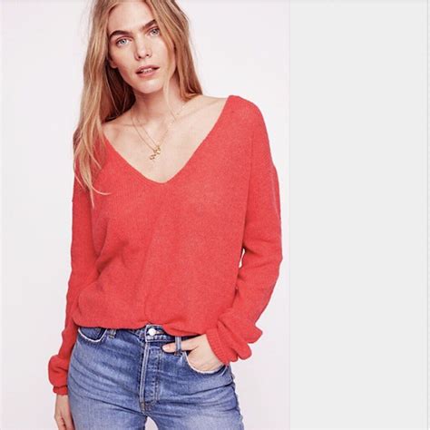Free People Gossamer V Neck Sweater Coral Small S 128 Ob849873 Nwt New Ebay