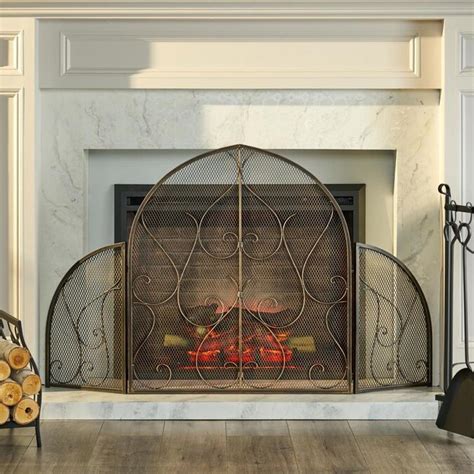 Best Selling Home Decor Haddon Modern Iron Fireplace Screen Black