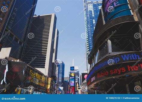 Detail Of Busy Times Square In Manhattan Nyc On A Sunny Summer