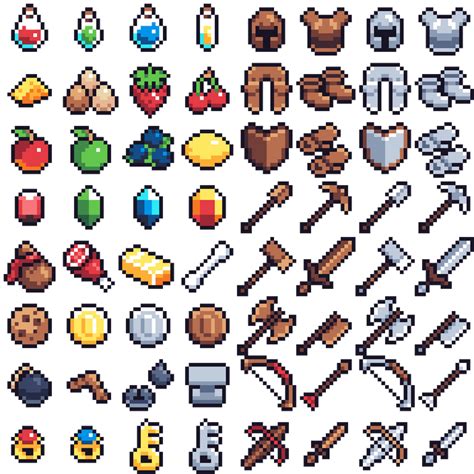 16x16 Pixel Art RPG Items By GentleCatStudio