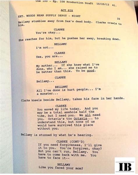 The100 Original Script From 1x08 Still One Of The Best Scenes Come