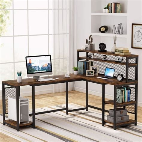 L Shaped Computer Desk With Charging Station Corner Writing Desk With