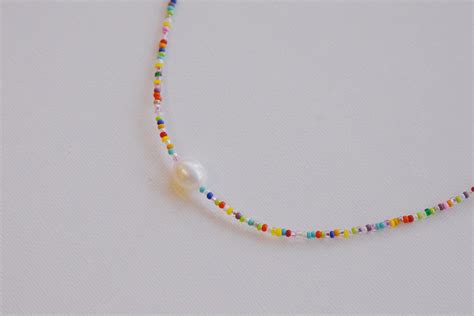 Rainbow Pearl Seed Bead Choker Necklace Etsy
