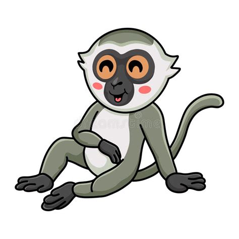 Cute Little Vervet Monkey Cartoon Sitting Stock Vector Illustration