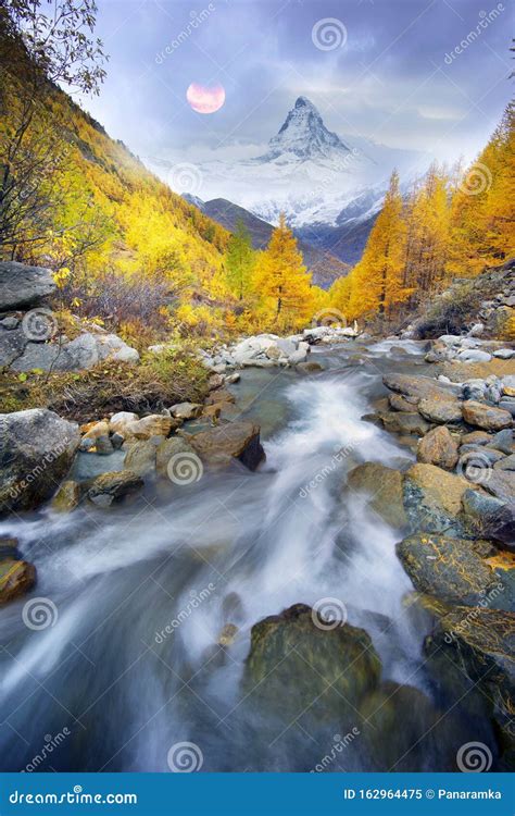Matterhorn Over A Mountain Stream In Autumn Stock Image Image Of