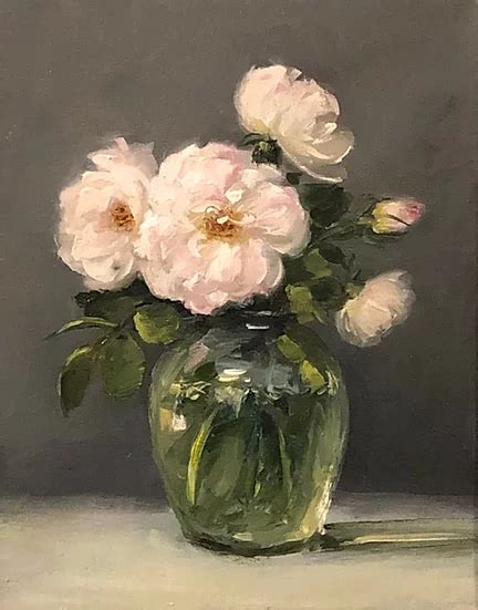 White Roses In Glass Vase 8x10 Original Oil Painting On Wrapped
