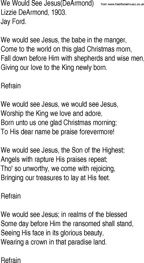 Hymn And Gospel Song Lyrics For We Would See Jesusdearmond By Lizzie