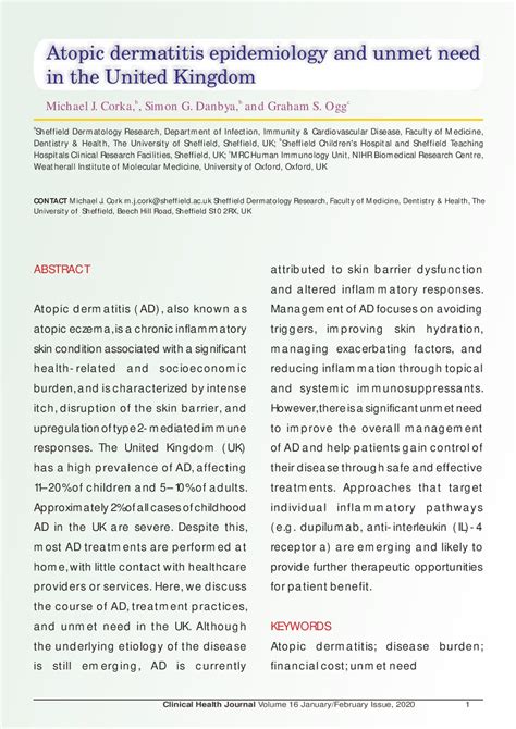 Atopic Dermatitis Epidemiology And Unmet Need In The United Kingdom