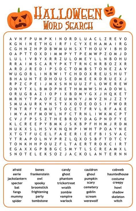 Halloween Word Search With Pumpkins On It