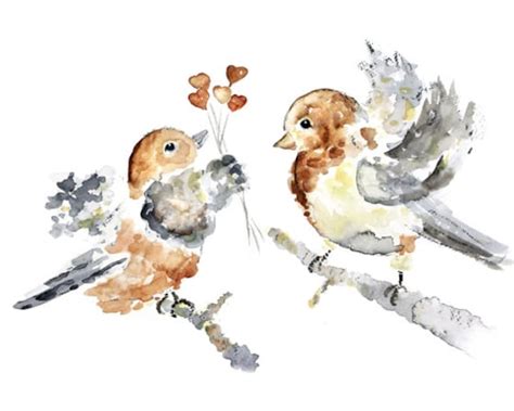 Bird Watercolor Print Love Art Love Birds Painting T For