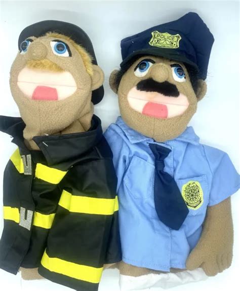 Melissa And Doug Hand Puppet Lot Police Officer Cop Fire Fighter
