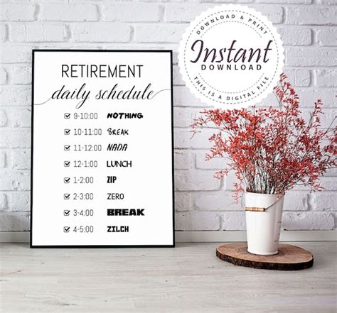 Retirement Daily Schedule Retirement Sign Retirement Party Etsy