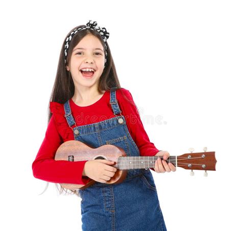 Portrait Of Little Girl Playing Guitar Isolated Stock Photo Image Of