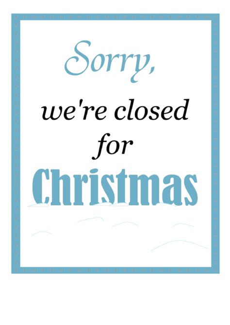 Christmas Closed Sign Template Printable Pdf Download