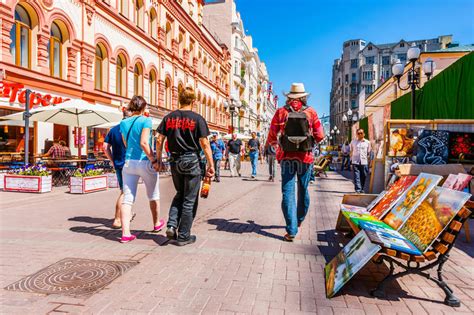 People Walk Along Arbat Street Of Moscow Editorial Stock Image Image
