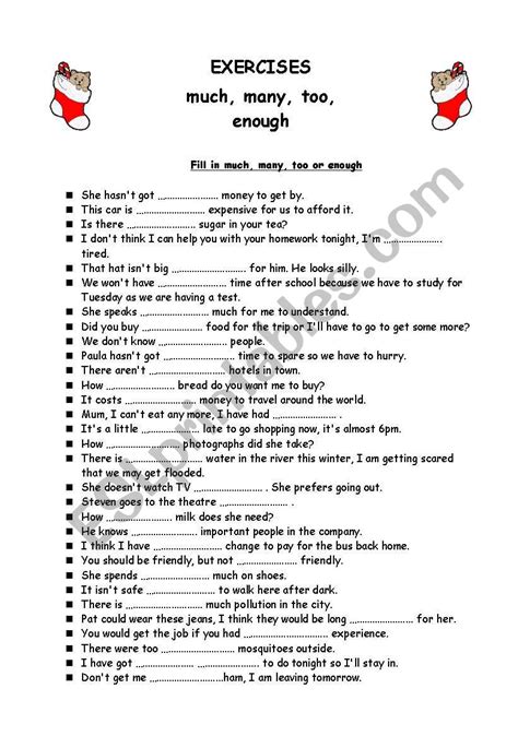 Too Enough Much Many Esl Worksheet By Golst