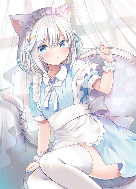 cat girl blue eyes short hair masayo anime anime girls digital art artwork 2d portrait