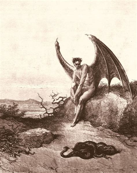 Gustave Dorés Satan Contemplates A Serpent Gustave Dore Satanic Art Fallen Angel