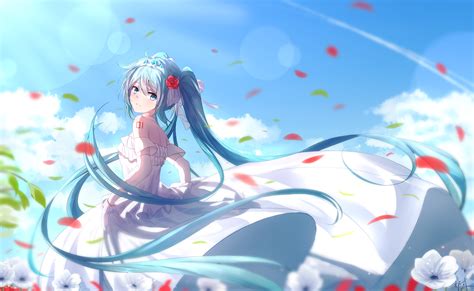 4k Hatsune Miku Dress Twintails Anime Girls Vocaloid Long Hair