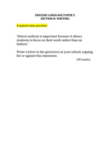 For example, question 5 of paper 1 of the aqa gcse is worth half the marks for that paper. AQA GCSE Language Paper 2 SAM Writing: Question 5 ...