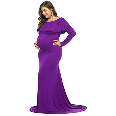 Maternity Long Sleeves Off Shoulder Ruffles Slim Fit Gown Maxi Photography Dress You Can Find