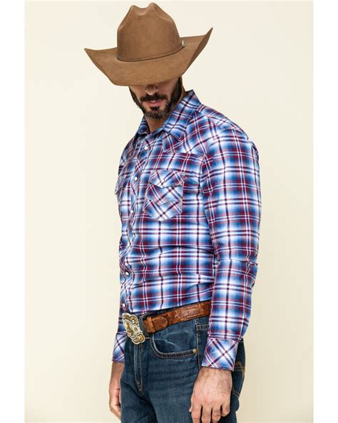 Rock And Roll Cowboy Mens Ombre Crinkle Plaid Long Sleeve Western Shirt