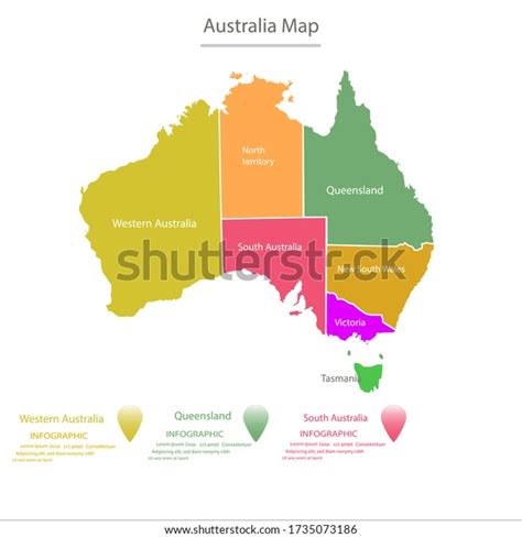 Australia Map Divided Into States Or Countries With Modern Borders
