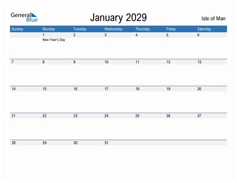 January 2029 Monthly Calendar With Isle Of Man Holidays