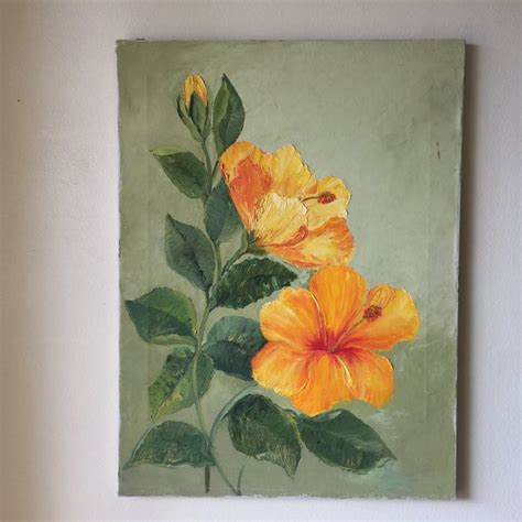 Vintage Hibiscus Canvas Oil Painting Chairish
