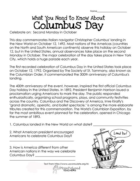 Free Printable Columbus Day Worksheets