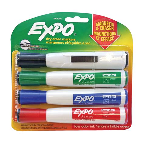 Expo Magnetic Dry Erase Markers With Eraser Assorted Colours Chisel