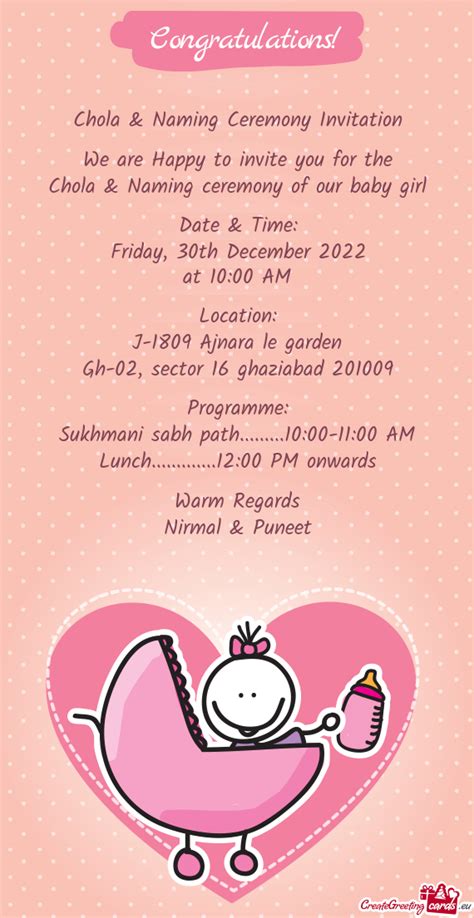 Chola And Naming Ceremony Of Our Baby Girl Free Cards