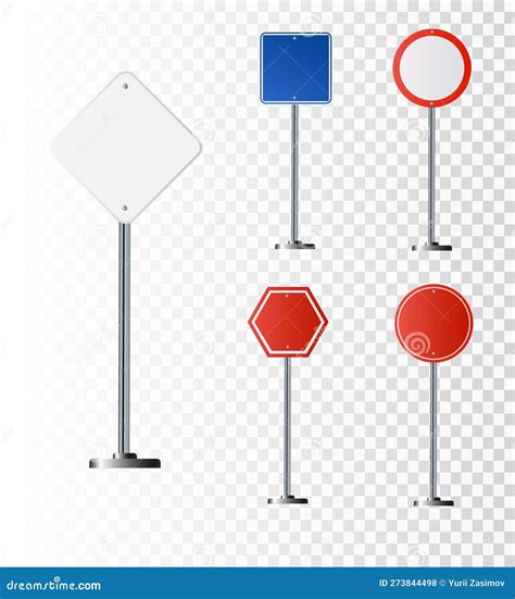 Road Traffic Signs Highway Signboard On Metal Pole Blank White Board
