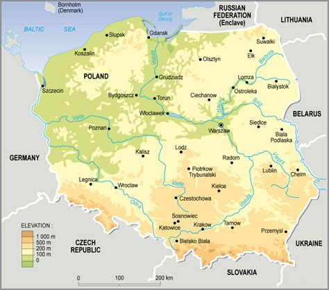 physical map of poland poland physical map maps of all countries in one place
