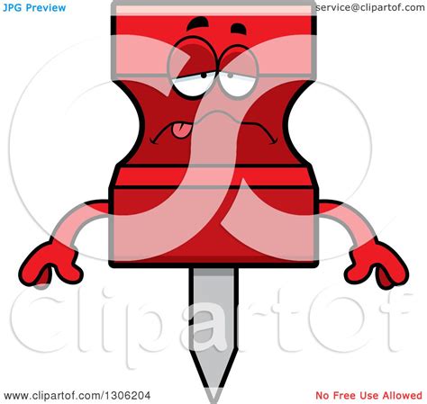 Clipart Of A Cartoon Sick Red Push Pin Character Royalty Free Vector