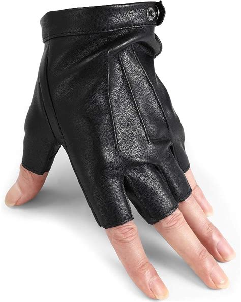 Driving Gloves Men Fingerless Leather Gloves Thin Half Finger Black Glove At Amazon Men’s
