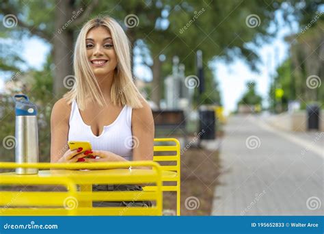 A Young Lovely Blonde Model Poses Outdoors While Enjoying A Summers Day Stock Image Image Of