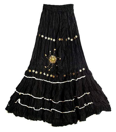 Black Long Gypsy Skirt With Sequin Work