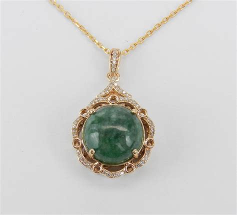 Natural Jade Necklace Diamond And Jade Halo Pendant K Yellow Gold